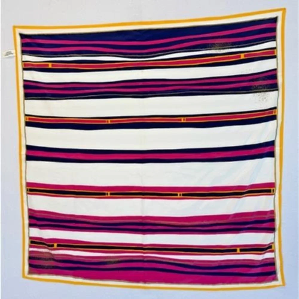 Vera Vera Neumann‎ Poly Scarf 27x27 Striped Pink Navy White Square Vintage